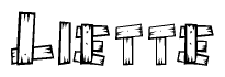 The image contains the name Liette written in a decorative, stylized font with a hand-drawn appearance. The lines are made up of what appears to be planks of wood, which are nailed together