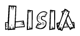 The image contains the name Lisia written in a decorative, stylized font with a hand-drawn appearance. The lines are made up of what appears to be planks of wood, which are nailed together