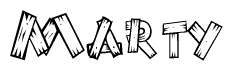 The image contains the name Marty written in a decorative, stylized font with a hand-drawn appearance. The lines are made up of what appears to be planks of wood, which are nailed together