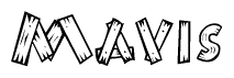 The image contains the name Mavis written in a decorative, stylized font with a hand-drawn appearance. The lines are made up of what appears to be planks of wood, which are nailed together