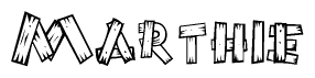 The clipart image shows the name Marthie stylized to look like it is constructed out of separate wooden planks or boards, with each letter having wood grain and plank-like details.