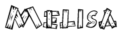 The clipart image shows the name Melisa stylized to look like it is constructed out of separate wooden planks or boards, with each letter having wood grain and plank-like details.