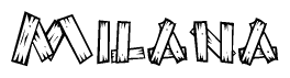 The clipart image shows the name Milana stylized to look as if it has been constructed out of wooden planks or logs. Each letter is designed to resemble pieces of wood.