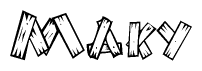 The image contains the name Maky written in a decorative, stylized font with a hand-drawn appearance. The lines are made up of what appears to be planks of wood, which are nailed together