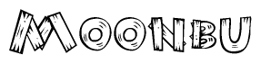 The image contains the name Moonbu written in a decorative, stylized font with a hand-drawn appearance. The lines are made up of what appears to be planks of wood, which are nailed together