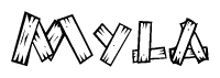 The clipart image shows the name Myla stylized to look like it is constructed out of separate wooden planks or boards, with each letter having wood grain and plank-like details.
