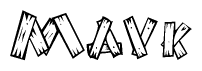 The clipart image shows the name Mavk stylized to look like it is constructed out of separate wooden planks or boards, with each letter having wood grain and plank-like details.