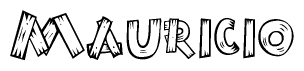The image contains the name Mauricio written in a decorative, stylized font with a hand-drawn appearance. The lines are made up of what appears to be planks of wood, which are nailed together