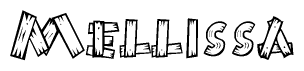 The clipart image shows the name Mellissa stylized to look like it is constructed out of separate wooden planks or boards, with each letter having wood grain and plank-like details.