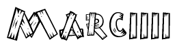 The clipart image shows the name Marciiii stylized to look as if it has been constructed out of wooden planks or logs. Each letter is designed to resemble pieces of wood.