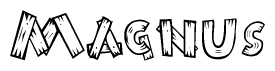 The image contains the name Magnus written in a decorative, stylized font with a hand-drawn appearance. The lines are made up of what appears to be planks of wood, which are nailed together