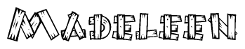 The clipart image shows the name Madeleen stylized to look as if it has been constructed out of wooden planks or logs. Each letter is designed to resemble pieces of wood.