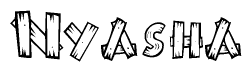 The image contains the name Nyasha written in a decorative, stylized font with a hand-drawn appearance. The lines are made up of what appears to be planks of wood, which are nailed together