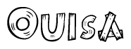 The image contains the name Ouisa written in a decorative, stylized font with a hand-drawn appearance. The lines are made up of what appears to be planks of wood, which are nailed together