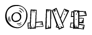 The clipart image shows the name Olive stylized to look like it is constructed out of separate wooden planks or boards, with each letter having wood grain and plank-like details.