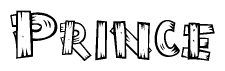 The image contains the name Prince written in a decorative, stylized font with a hand-drawn appearance. The lines are made up of what appears to be planks of wood, which are nailed together