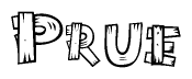The clipart image shows the name Prue stylized to look as if it has been constructed out of wooden planks or logs. Each letter is designed to resemble pieces of wood.