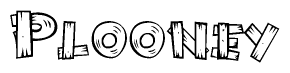 The image contains the name Plooney written in a decorative, stylized font with a hand-drawn appearance. The lines are made up of what appears to be planks of wood, which are nailed together