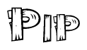 The clipart image shows the name Pip stylized to look as if it has been constructed out of wooden planks or logs. Each letter is designed to resemble pieces of wood.
