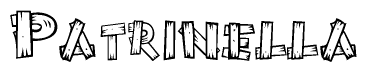 The image contains the name Patrinella written in a decorative, stylized font with a hand-drawn appearance. The lines are made up of what appears to be planks of wood, which are nailed together