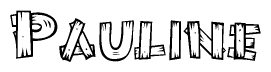 The image contains the name Pauline written in a decorative, stylized font with a hand-drawn appearance. The lines are made up of what appears to be planks of wood, which are nailed together