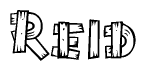 The image contains the name Reid written in a decorative, stylized font with a hand-drawn appearance. The lines are made up of what appears to be planks of wood, which are nailed together
