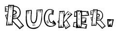 The clipart image shows the name Rucker stylized to look as if it has been constructed out of wooden planks or logs. Each letter is designed to resemble pieces of wood.