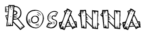 The clipart image shows the name Rosanna stylized to look as if it has been constructed out of wooden planks or logs. Each letter is designed to resemble pieces of wood.