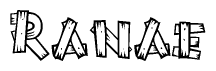 The image contains the name Ranae written in a decorative, stylized font with a hand-drawn appearance. The lines are made up of what appears to be planks of wood, which are nailed together