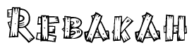 The clipart image shows the name Rebakah stylized to look as if it has been constructed out of wooden planks or logs. Each letter is designed to resemble pieces of wood.