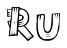 The image contains the name Ru written in a decorative, stylized font with a hand-drawn appearance. The lines are made up of what appears to be planks of wood, which are nailed together
