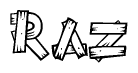 The clipart image shows the name Raz stylized to look like it is constructed out of separate wooden planks or boards, with each letter having wood grain and plank-like details.