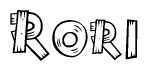 The clipart image shows the name Rori stylized to look like it is constructed out of separate wooden planks or boards, with each letter having wood grain and plank-like details.