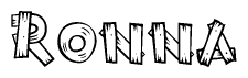 The image contains the name Ronna written in a decorative, stylized font with a hand-drawn appearance. The lines are made up of what appears to be planks of wood, which are nailed together