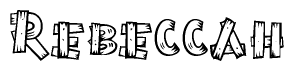 The image contains the name Rebeccah written in a decorative, stylized font with a hand-drawn appearance. The lines are made up of what appears to be planks of wood, which are nailed together
