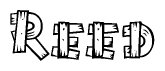 The clipart image shows the name Reed stylized to look like it is constructed out of separate wooden planks or boards, with each letter having wood grain and plank-like details.