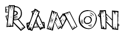 The clipart image shows the name Ramon stylized to look like it is constructed out of separate wooden planks or boards, with each letter having wood grain and plank-like details.