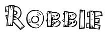The clipart image shows the name Robbie stylized to look like it is constructed out of separate wooden planks or boards, with each letter having wood grain and plank-like details.