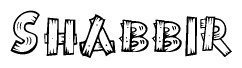 The clipart image shows the name Shabbir stylized to look like it is constructed out of separate wooden planks or boards, with each letter having wood grain and plank-like details.