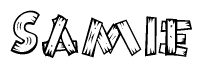 The image contains the name Samie written in a decorative, stylized font with a hand-drawn appearance. The lines are made up of what appears to be planks of wood, which are nailed together