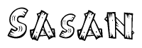 The clipart image shows the name Sasan stylized to look like it is constructed out of separate wooden planks or boards, with each letter having wood grain and plank-like details.