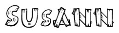The clipart image shows the name Susann stylized to look as if it has been constructed out of wooden planks or logs. Each letter is designed to resemble pieces of wood.