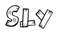 The clipart image shows the name Sly stylized to look as if it has been constructed out of wooden planks or logs. Each letter is designed to resemble pieces of wood.