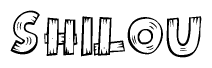 The image contains the name Shilou written in a decorative, stylized font with a hand-drawn appearance. The lines are made up of what appears to be planks of wood, which are nailed together