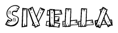 The image contains the name Sivella written in a decorative, stylized font with a hand-drawn appearance. The lines are made up of what appears to be planks of wood, which are nailed together