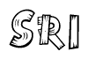 The image contains the name Sri written in a decorative, stylized font with a hand-drawn appearance. The lines are made up of what appears to be planks of wood, which are nailed together