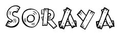 The clipart image shows the name Soraya stylized to look like it is constructed out of separate wooden planks or boards, with each letter having wood grain and plank-like details.
