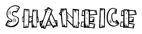 The image contains the name Shaneice written in a decorative, stylized font with a hand-drawn appearance. The lines are made up of what appears to be planks of wood, which are nailed together