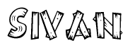 The clipart image shows the name Sivan stylized to look like it is constructed out of separate wooden planks or boards, with each letter having wood grain and plank-like details.