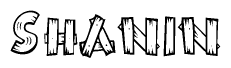 The clipart image shows the name Shanin stylized to look as if it has been constructed out of wooden planks or logs. Each letter is designed to resemble pieces of wood.